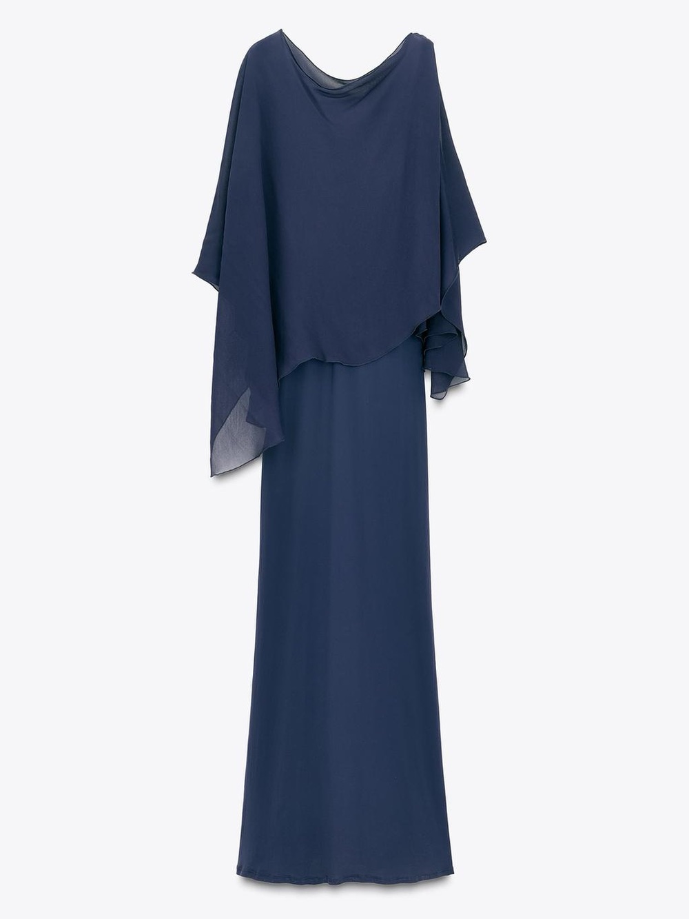 ZARA Shadows Navy One-Shoulder Draped Cape Maxi Dress, M NWT